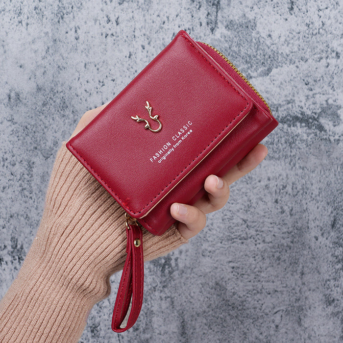 Wholesale PU Trifold Wallet for Women - Khaki Zipper Card Holder Coin Purse Fashion Accessory MOQ≥3
