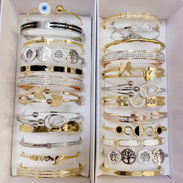Wholesale Titanium steel bracelet with inlaid rhinestones,  style will be shipped randomly.