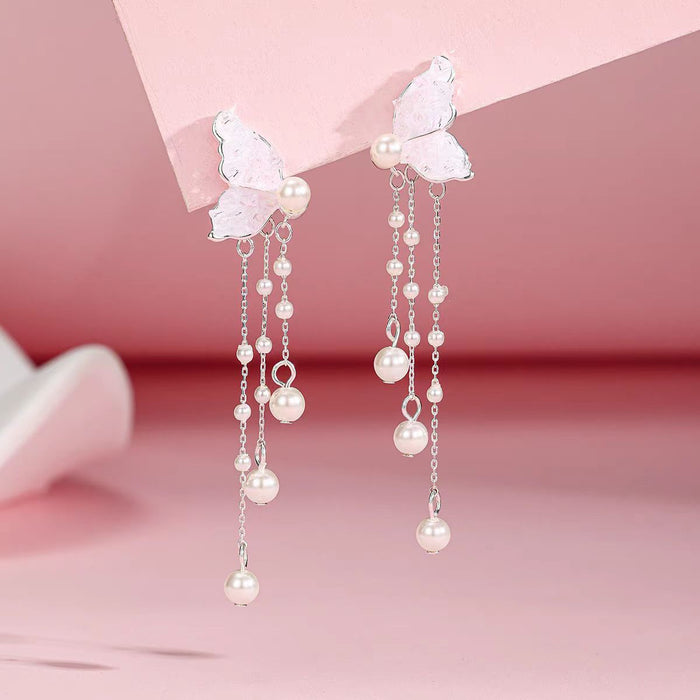 Wholesale Butterfly earrings, new high-end pearl tassel earrings, exquisite and versatile earrings