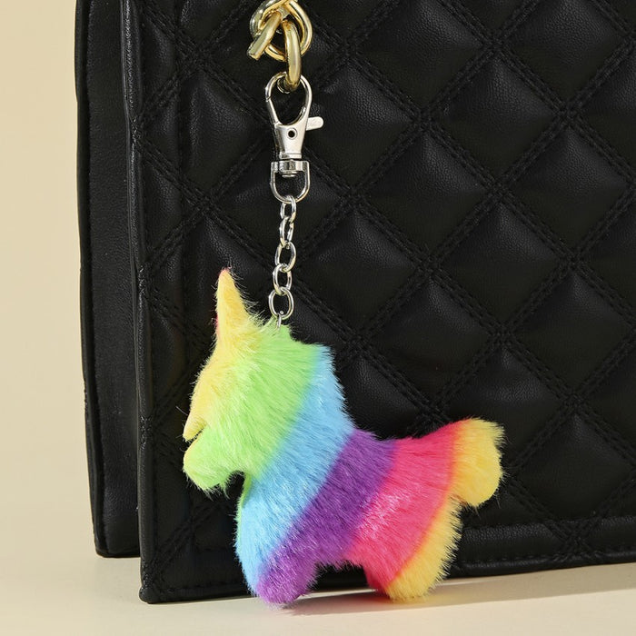 Wholesale Plush Rainbow Stripe Unicorn Keychain JDC-KC-RongRui026