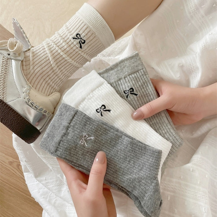 Wholesale Bow shaped mid tube socks, breathable mesh socks, ballet style pile socks, sweat absorbing socks