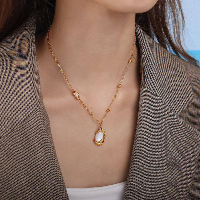 Wholesale Moon White Shell Pendant Necklace Stainless Steel