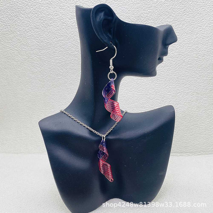 Wholesale Acrylic national flag pattern star element spiral shape necklace and earrings