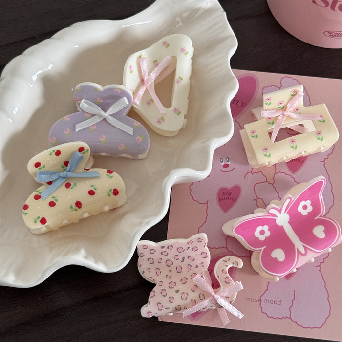 Wholesale Women's Cute Floral Bow Grab Clip