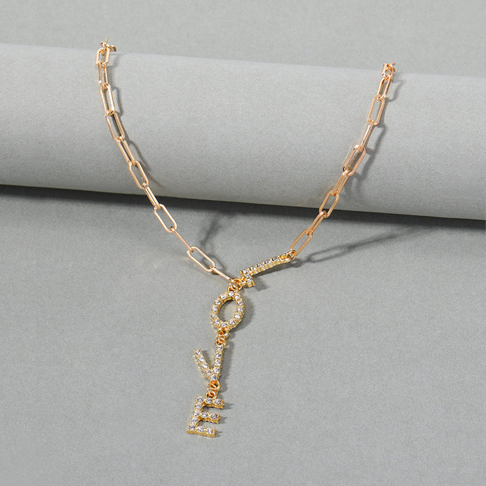 Wholesale Letter studded diamond collarbone chain, niche design, alloy necklace, versatile for women
