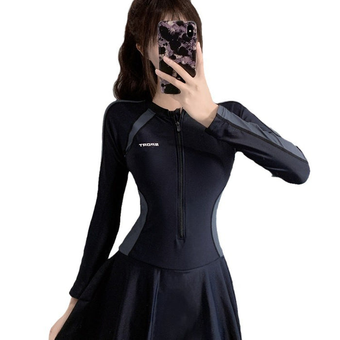 Wholesale New women's skirt style one-piece swimsuit with conservative long sleeves for students to swim in hot springs