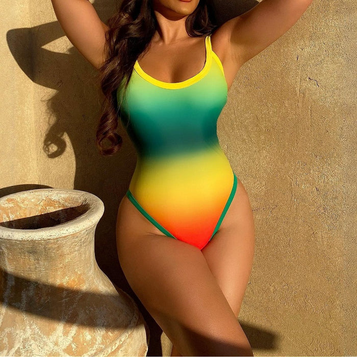 Wholesale New sexy swimsuit cross tie high waist gradient split women's bikini swimsuit