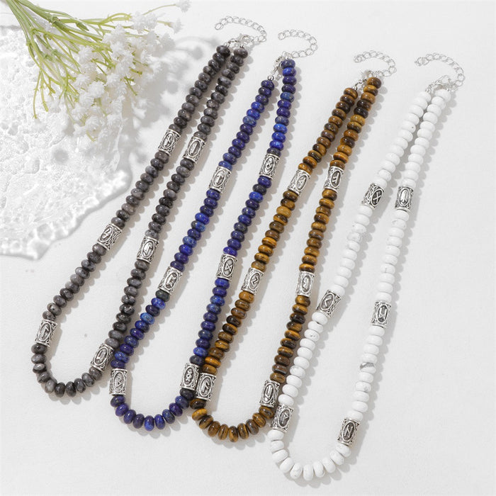 Wholesale 5* 8mm stone abacus bead necklace with Norwegian runes lapis lazuli and tiger' s eye a clavicle chain