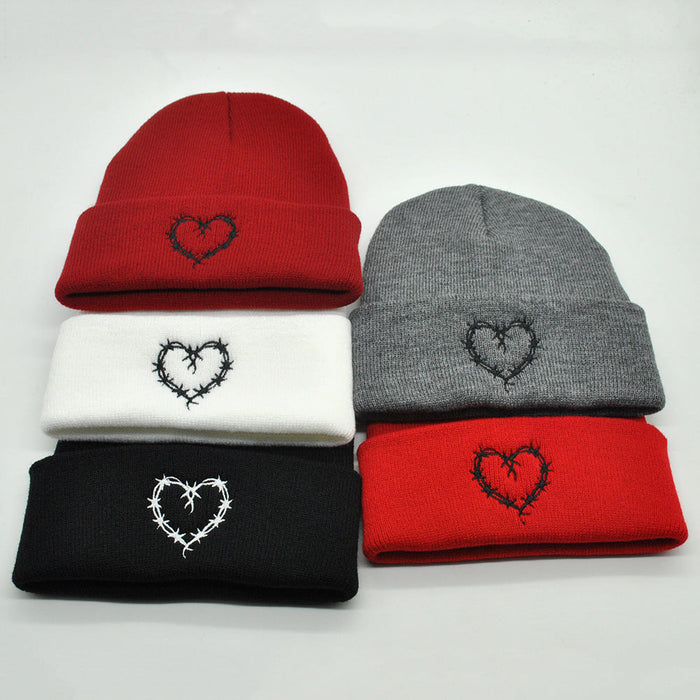 Wholesale Hat Wool Heart Embroidered Warm Knitted Hat JDC-FH-PNi010