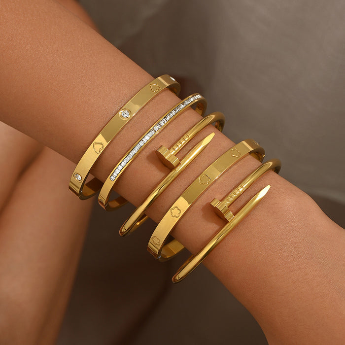 Wholesale Gold Bangle Set With Clover Rhinestone Design Chic Jewelry Accessory