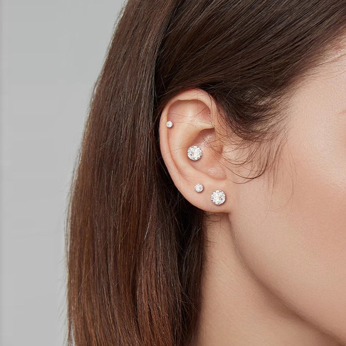 Wholesale Titanium steel ear studs with thread and super sparkling zircon ear bone studs