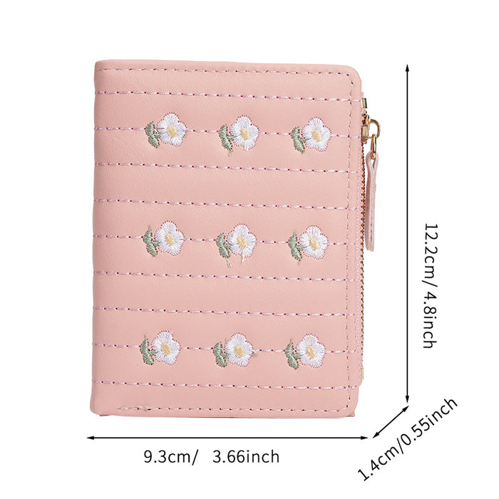 Wholesale Embroidered PVC Women' s Wallet Trendy Short Two-Fold Card Coin Purse