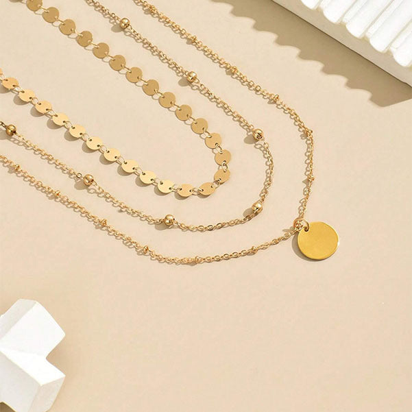 Wholesale Double-Layer Disc Chain Design Necklace for Women Adjustable Clavicle Chain