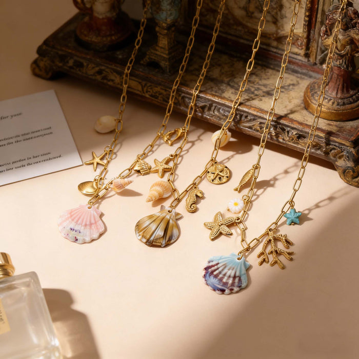 Wholesale Seashell and Starfish Clavicle Choker Necklace