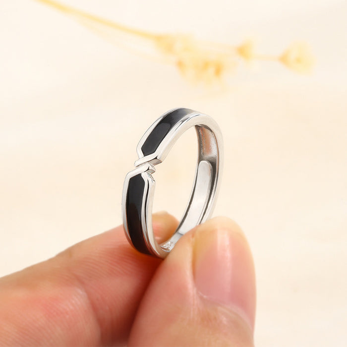 Wholesale Black and White Simple Open Adjustable Copper Finger Ring JDC-RS-FanQ001