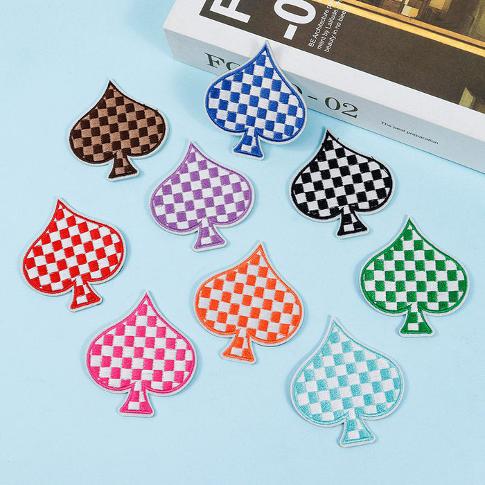 Wholesale Checkerboard Spade Embroider Cloth DIY Patches