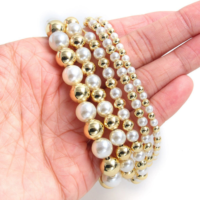 Wholesale Pearl Copper Plated 18k Gold Bracelet Pull-out Adjustable Bracelet JDC-BT-HongM002