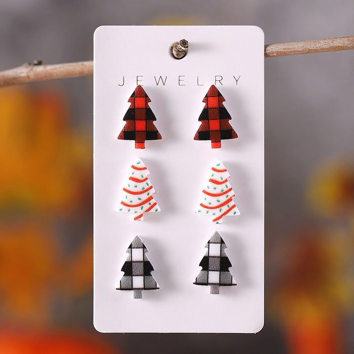 Wholesale Christmas Plaid Cake Christmas Tree Earrings suit Acrylic Earrings Christmas Earrings