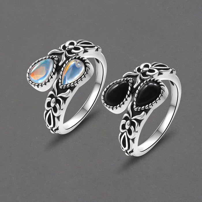 Wholesale Vintage Bohemian Copper Moonstone Ring Open Adjustable Spoon Bow Design Thai Silver Tone Women S Fashion Jewelry Accessory