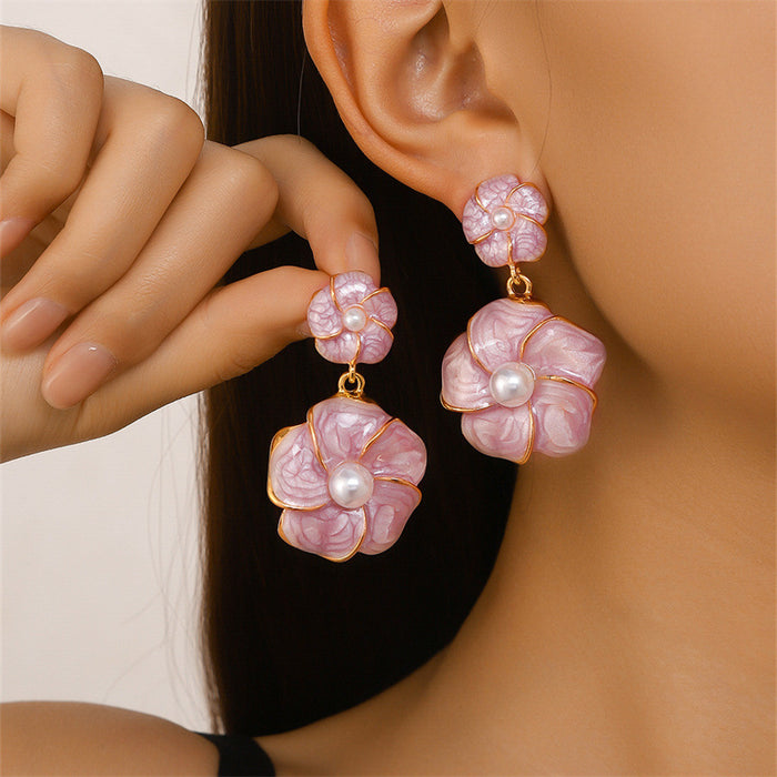Wholesale Flower Earrings Pink Zinc Alloy Electroplated Fashion Accessory MOQ≥2