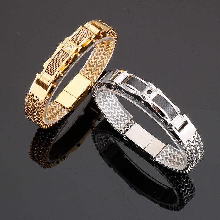 Wholesale Gold Stainless Steel Men's Diamond Bracelet JDC-BT-KaLun004