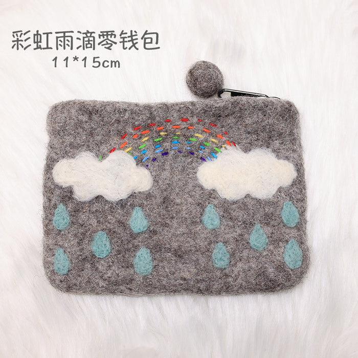 Wholesale  cartoon wool felt coin purse mobile phone bag card holder cartoon cloud  bag storage