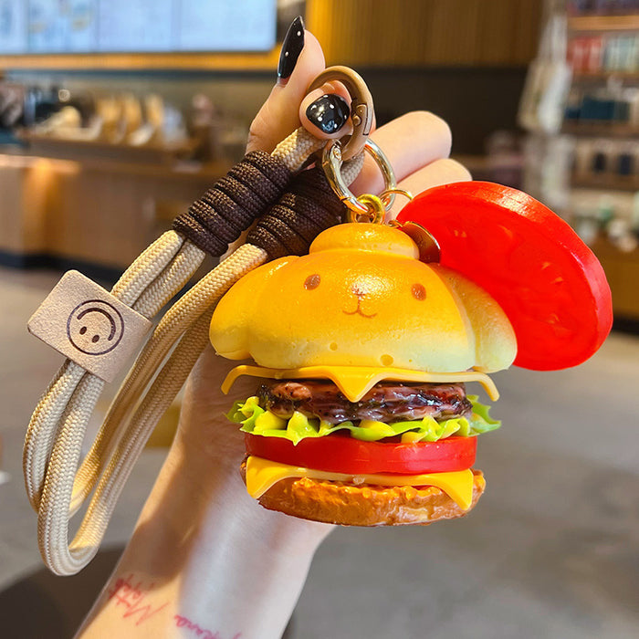 Wholesale Trendy Simulated Puppy Burger PVC Keychain Pendant Food Charm For Bags