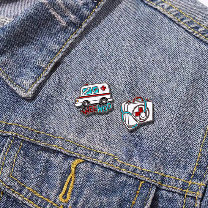 Wholesale Medical Series Metal Cartoon Brooch Stethoscope Electrocardiogram Ambulance Medical Badge