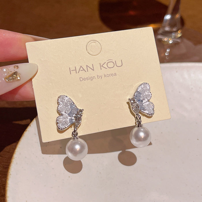 Wholesale Crystal Butterfly Pearl Earrings
