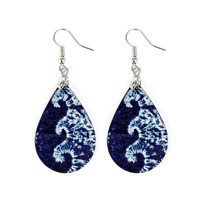 Wholesale Summer Waves Wooden Earrings Imitation Marble Printing Bohemian Lightweight Earrings