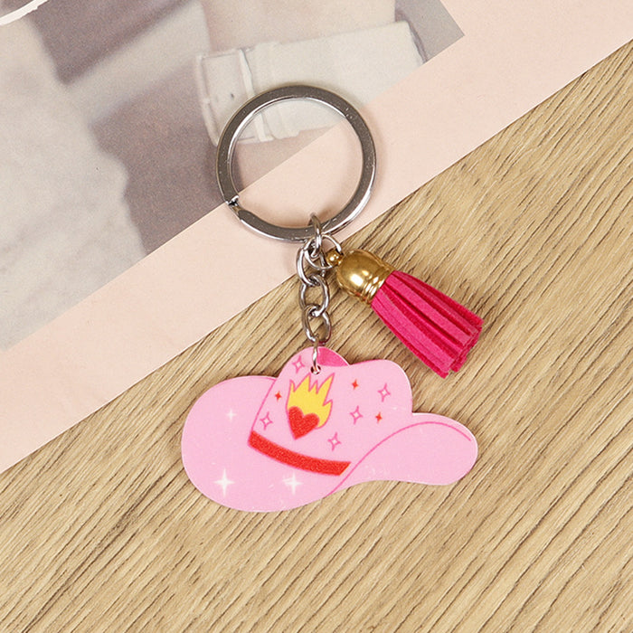 Wholesale keychain retro western do old cactus love cowboy hat cow zebra hoof pink tassel