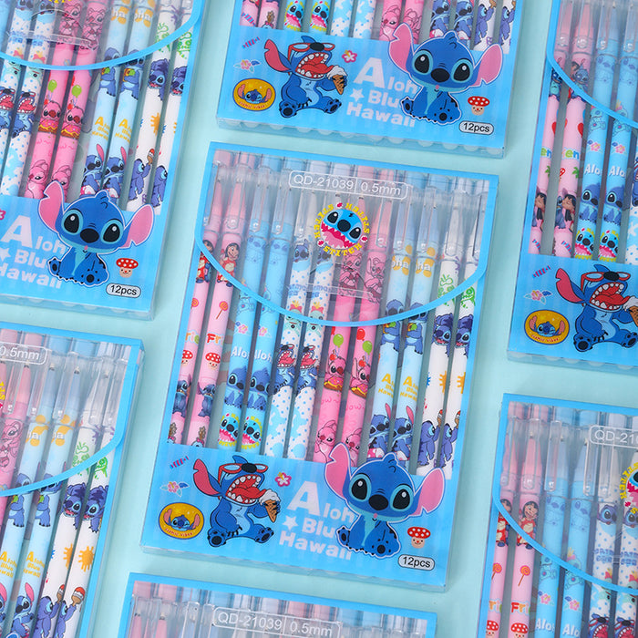Wholesale New Blue Doll Straight Rod Erasable Neutral Pen Cartoon Pulling Hat Needle Tube Type Water Pen Creative Student Stationery