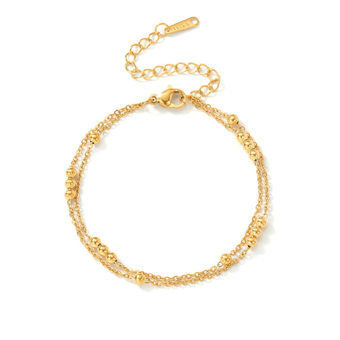 Wholesale 2pcs Luxury multi-layer titanium steel bracelet with delicate gold-tone beads