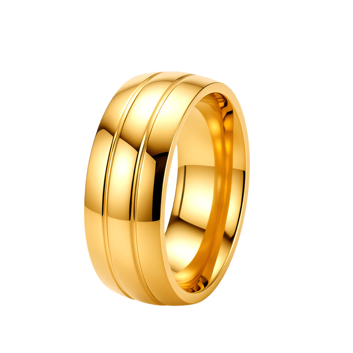 Wholesale Gold Stainless Steel Couple Ring with Diamond Inlay Fashion Jewelry Accessory