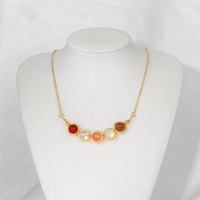 Wholesale Multicolor stone bead necklace for women featuring a pendant and a clavicle chain