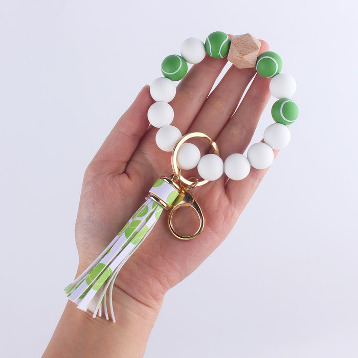 Wholesale printing tassel accessories silicone beads keychain