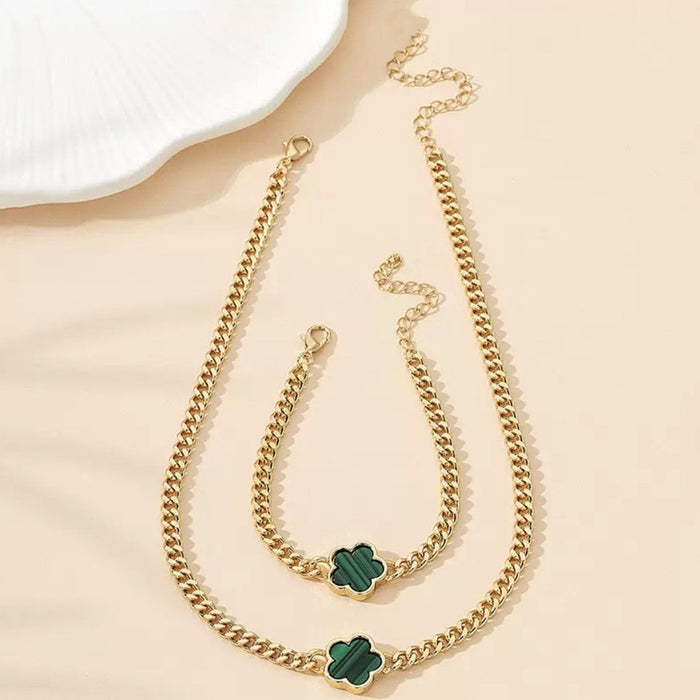 Wholesale 2pcs/ set Multicolor Lucky Five-Leaf Clover Chain Jewelry Set
