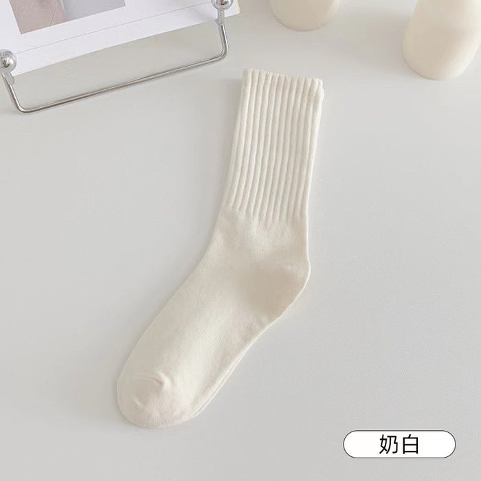 Wholesale Stacked socks, mid length socks, solid color vertical stripes, casual sports style, long socks for spring and autumn