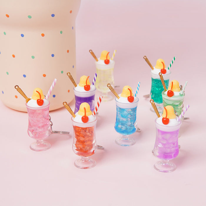 Wholesale Trendy ABS Simulated Fruit Tea Ice Cup Keychain Pendant Decorative Bag Charm Gift MOQ≥5