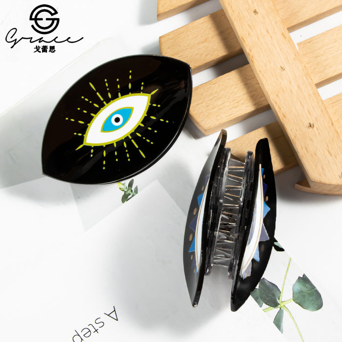 Wholesale Devil' s Eye Hairpin Black Acrylic Clip Nine Eyes Printed Hairpin Headwear Personalized Shark Clip