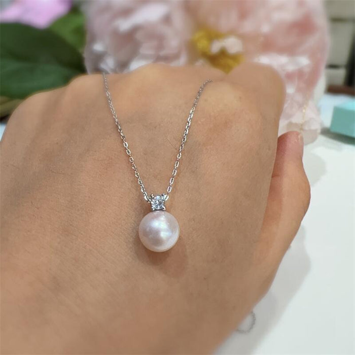 Wholesale   Pearl Necklace  Freshwater Sealless Pearl Round Bead  Pendant S925 Sterling Silver Premium Delicate Necklace