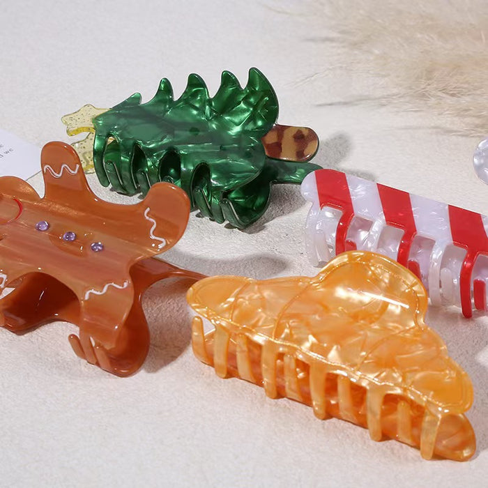 Wholesale Christmas Acrylic Claw Clip Gingerbread Man Candy Cane Design Hair Accessory For Everyday Styling