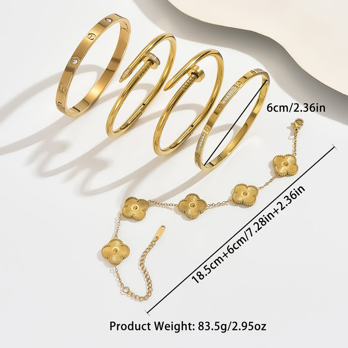 Wholesale Stylish Gold Bangle With Rhinestone Row Titanium Steel Bracelet Jewelry Accessory For Party Boutique Resale