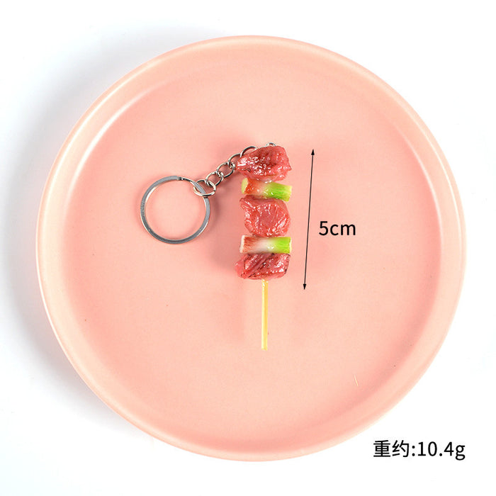 Wholesale PVC BBQ Skewers Food Toy Keychain Simulated Meat And Quail Egg Pendant Boutique Resale Accessory MOQ≥5