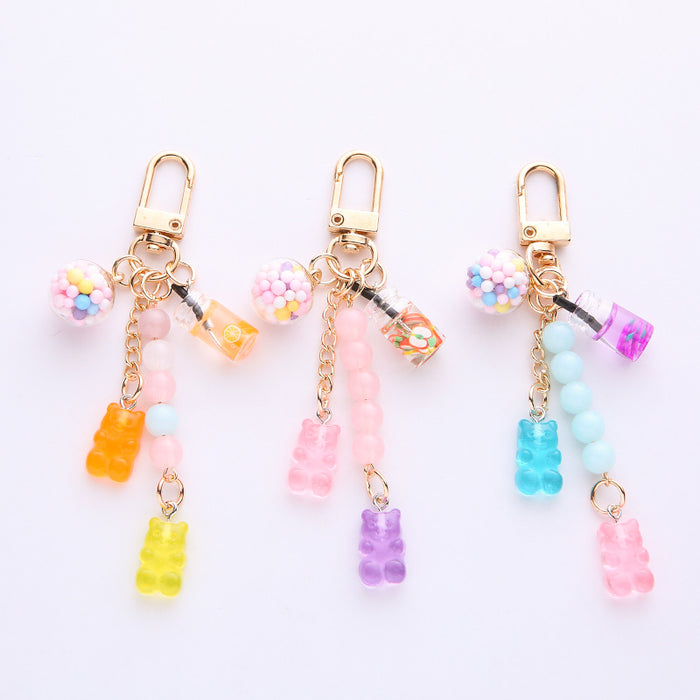 Wholesale Crystal Rainbow Candy Bear Keychain Cute Bag Charm Car Key Accessory for Youth