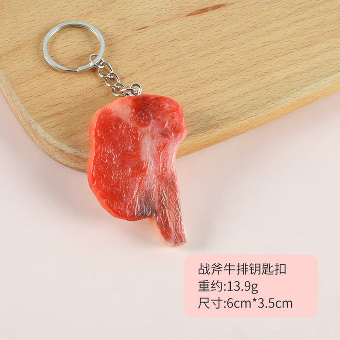 Wholesale PVC Simulated Tomahawk Steak Keychain Realistic Faux Meat Bag Charm Decorative Accessory MOQ≥5
