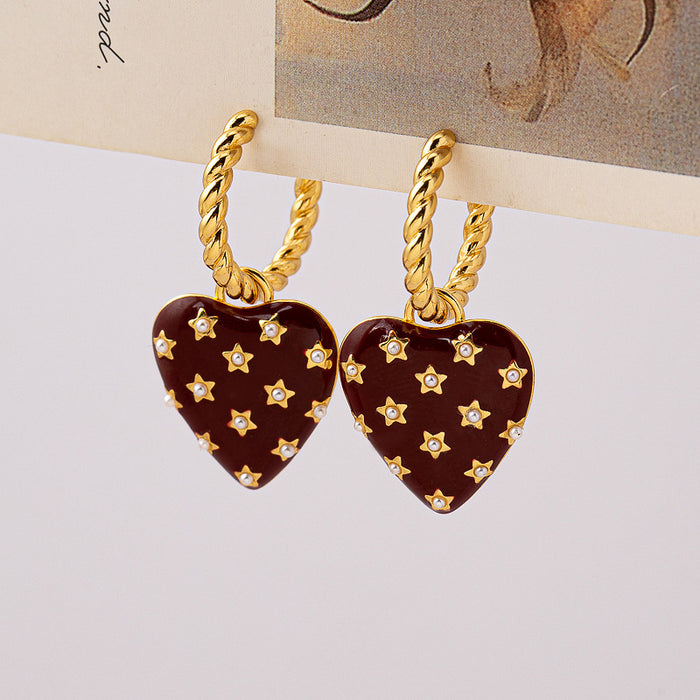 Wholesale 3D vintage black heart-shaped pearl earrings
