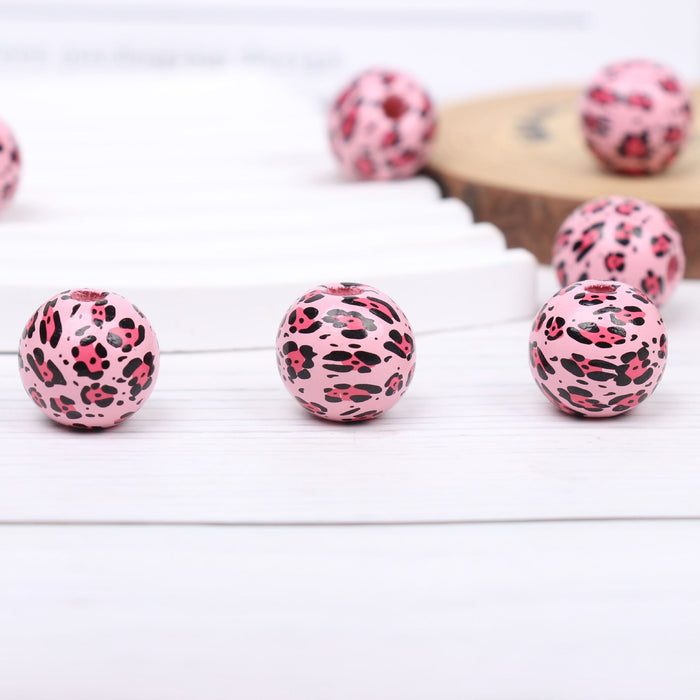 Wholesale 16mm Leopard Pattern Wooden Bead Set JDC-BDS-TianYue011