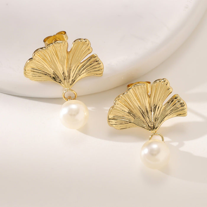 Wholesale Titanium Steel Ginkgo Leaf Delicate Earrings