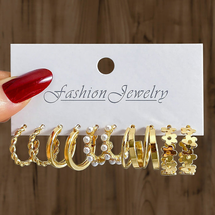 Wholesale Retro 6-piece creative heart-shaped rhinestone metal earrings